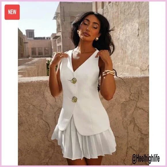 Women's V-Neck Sleeveless Waistcoat Blazer Vest Business Casual Fitted